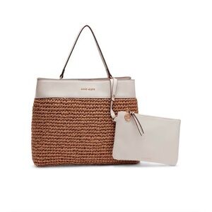 Genuine Anne Klein Cream and Brown Woven Tote with Pouch